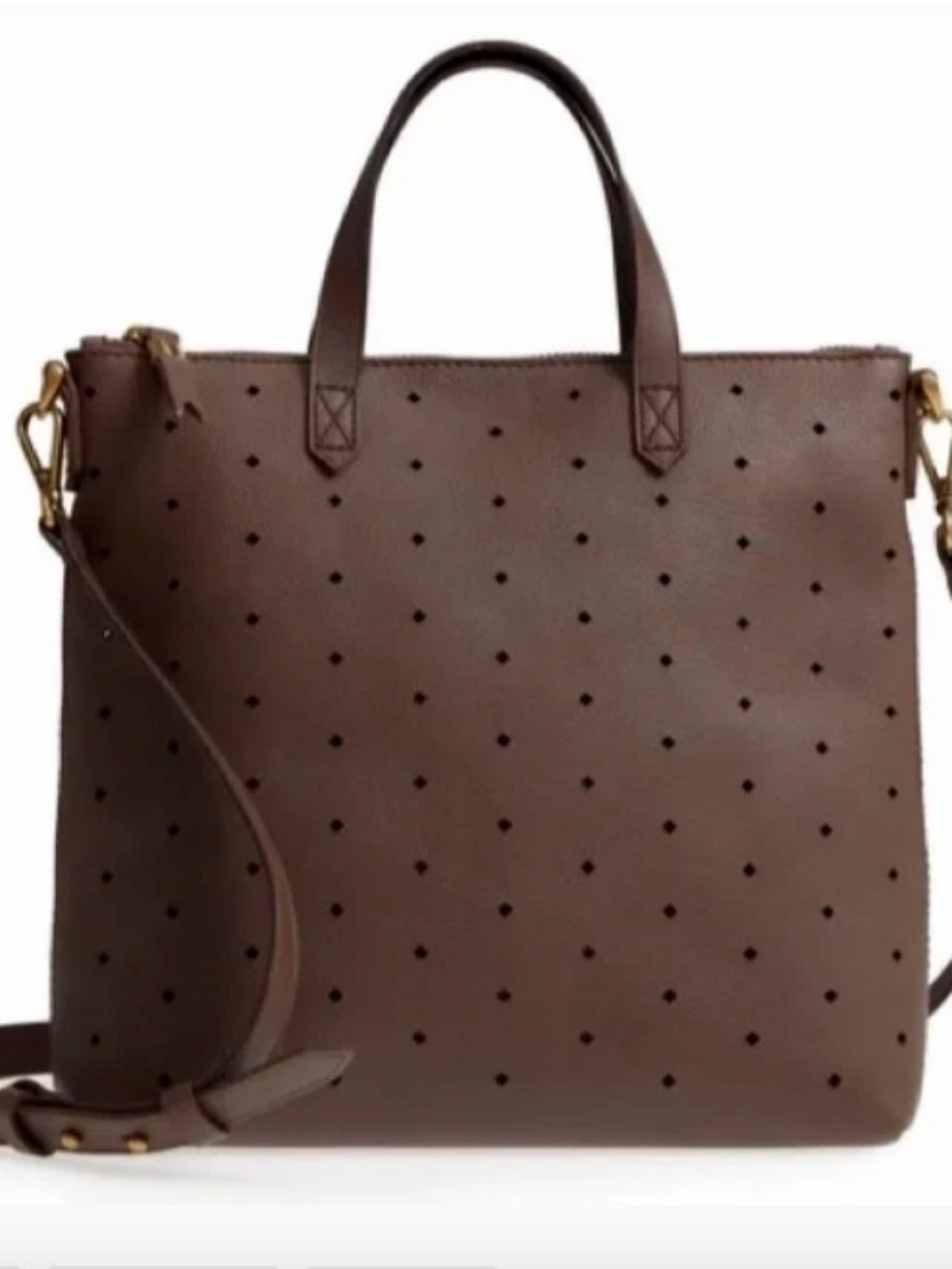 Madewell Perforated Leather Mini Tote Bag Zip Closure